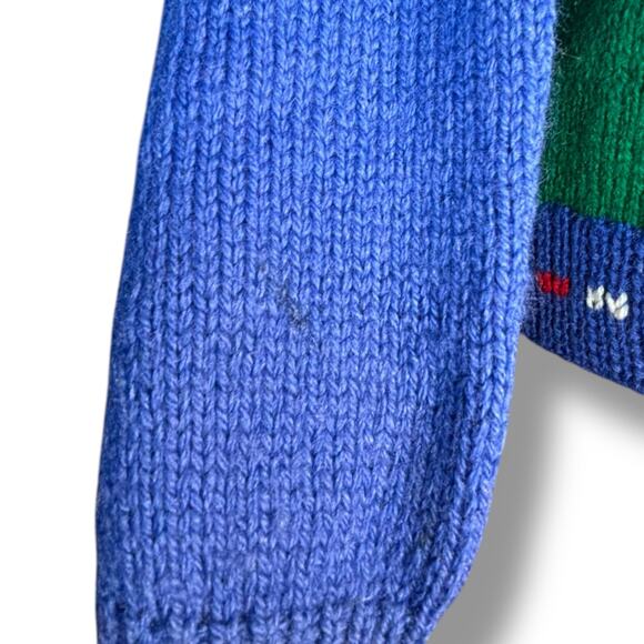 Vintage 90s Allen Solly Wool Christmas Sweater Tree Gifts Santa Hat Blue Large - Picture 5 of 15